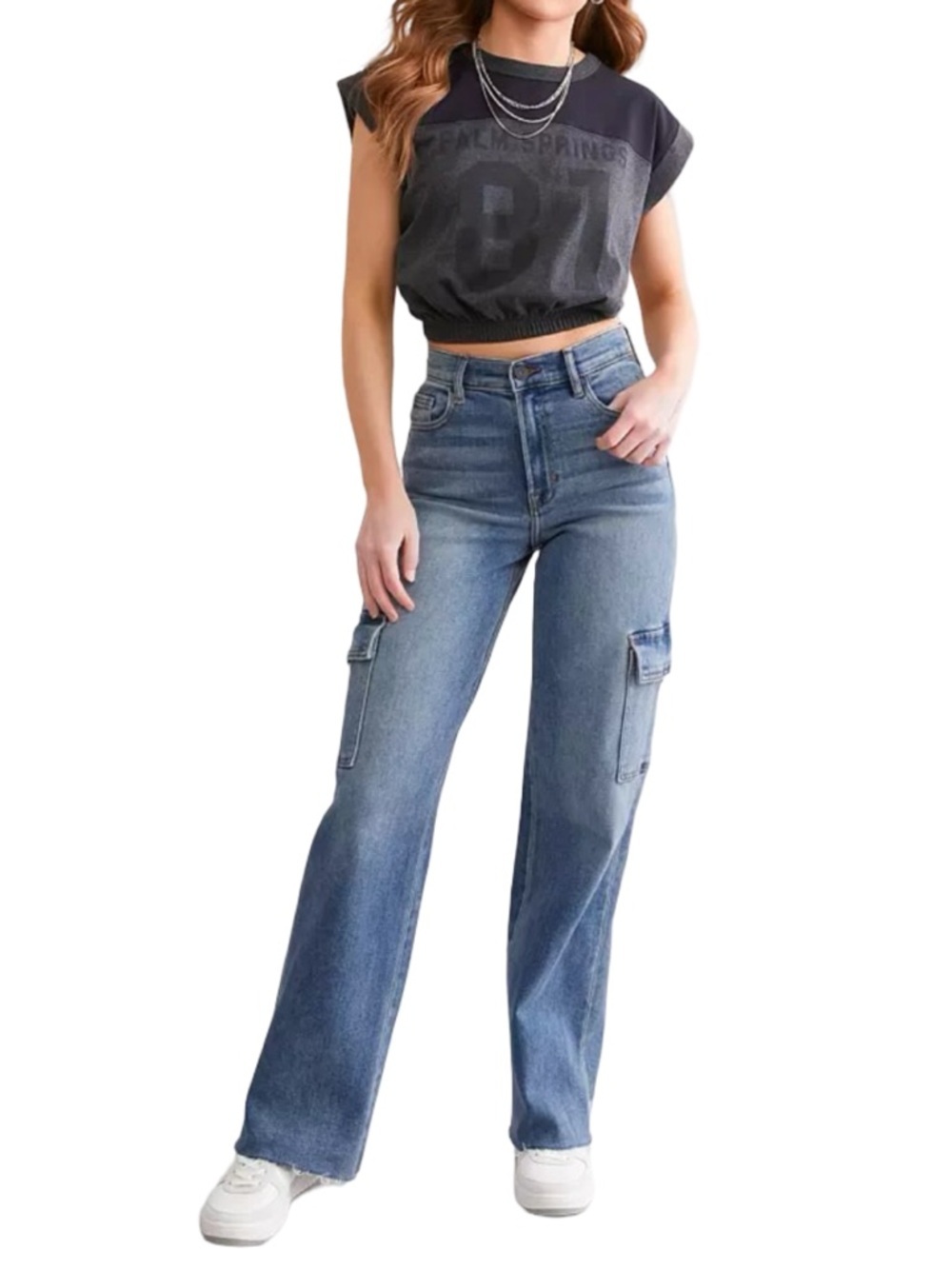 Hidden Logan Dad Cargo Wide Leg Jeans Size 25 Medium Wash - Picture 2 of 16